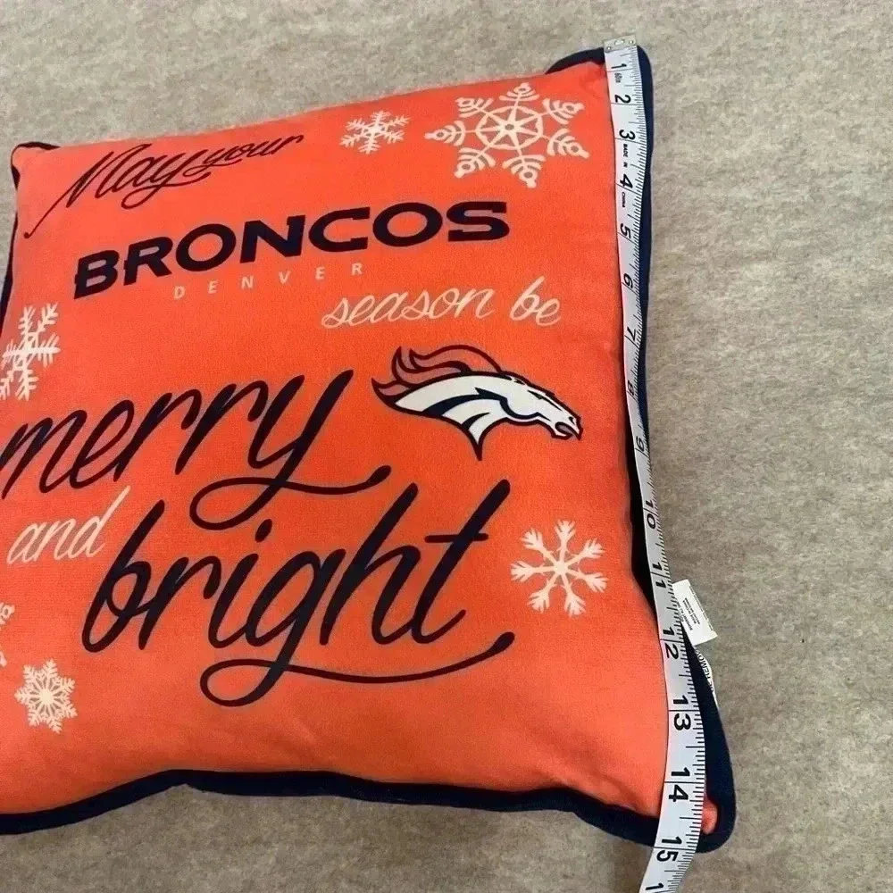 Denver Broncos Football Orange Blue Squared Christmas Pillow 15”X15”
